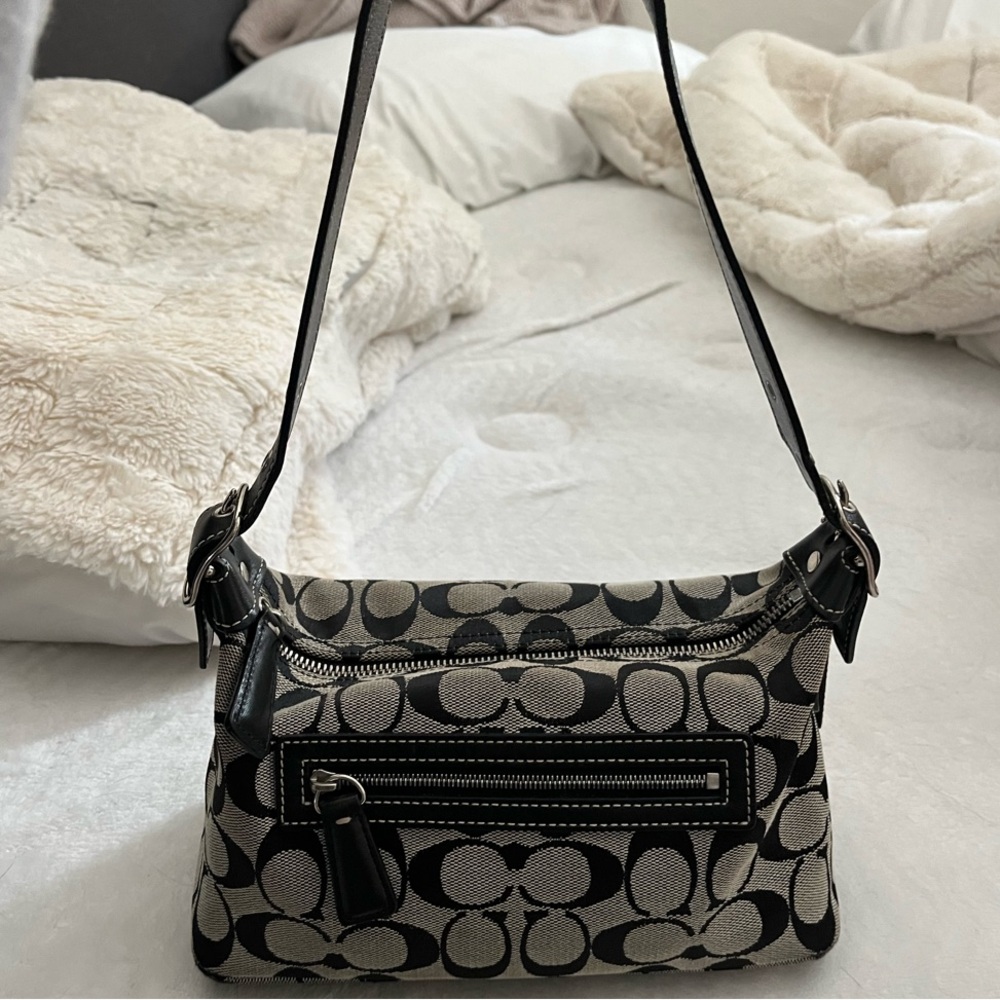 Black and Gray Coach Monogram Shoulder Bag